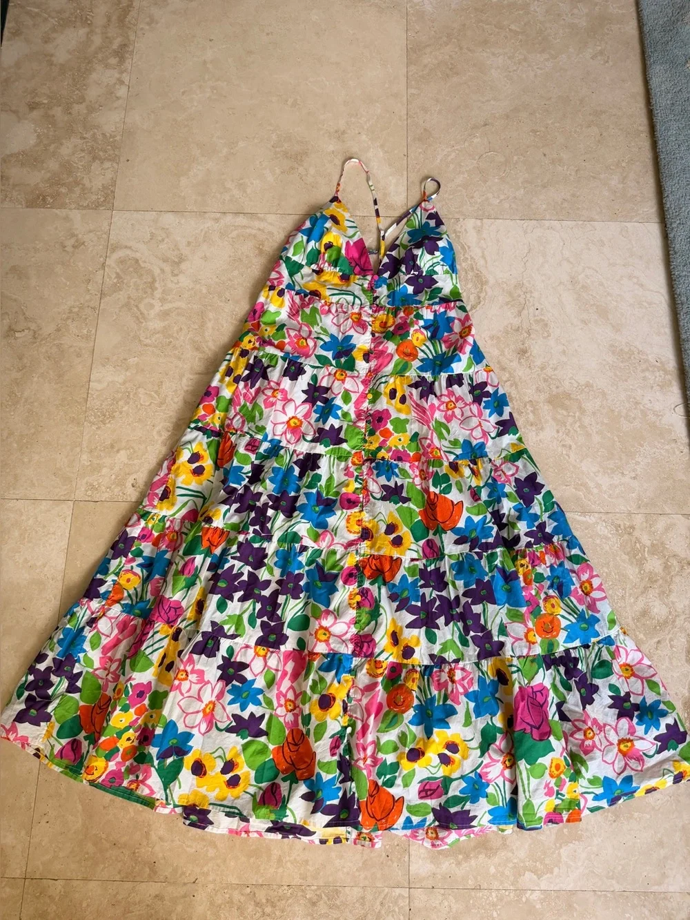 EUC J. Crew Vibrant Garden Cotton Poplin Tiered Maxi Dress Multicolor Size Large